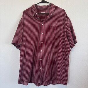 Merona Button Down Shirt Mens XXL Red White Plaid Short Sleeve Cotton Blend